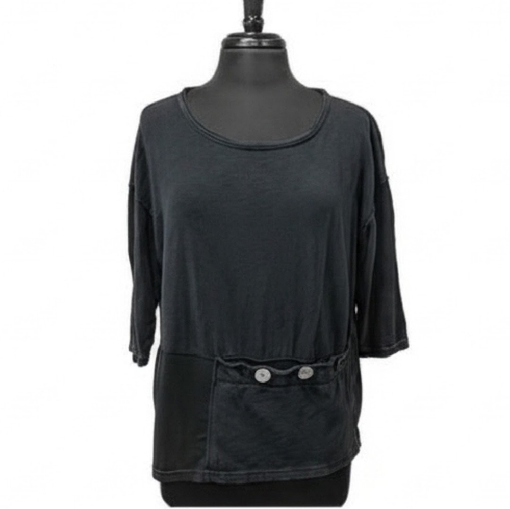 Neon Buddha M Cotton Black 3/4 Long Sleeve Top Casual Boho Lagenlook Vibes